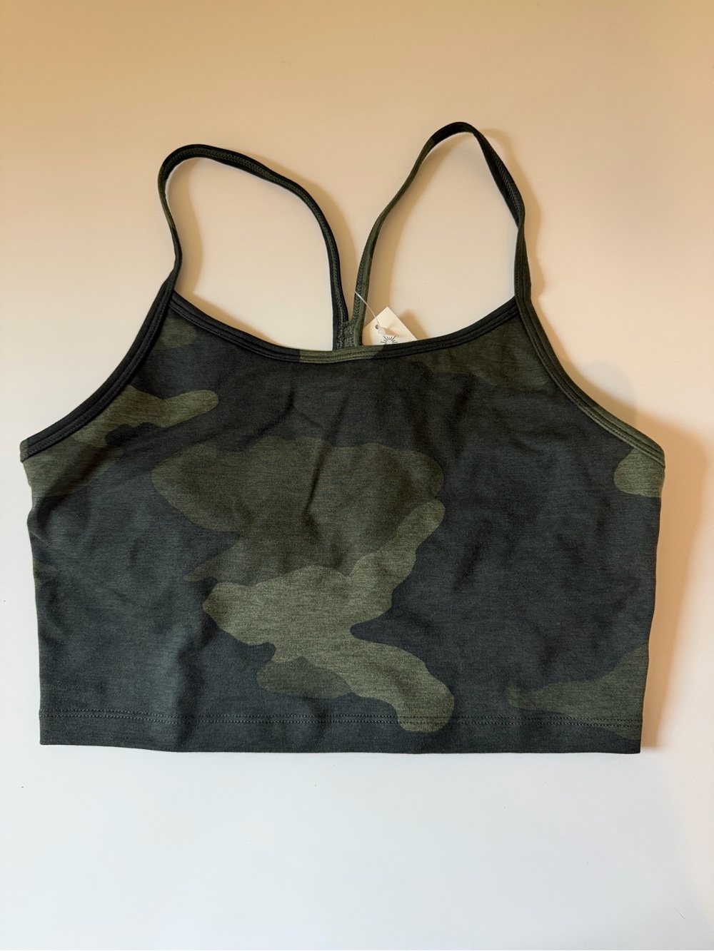 Aerie Offline Hugger Longline Racerback Sports Bra Green Camo Size Small NWT
